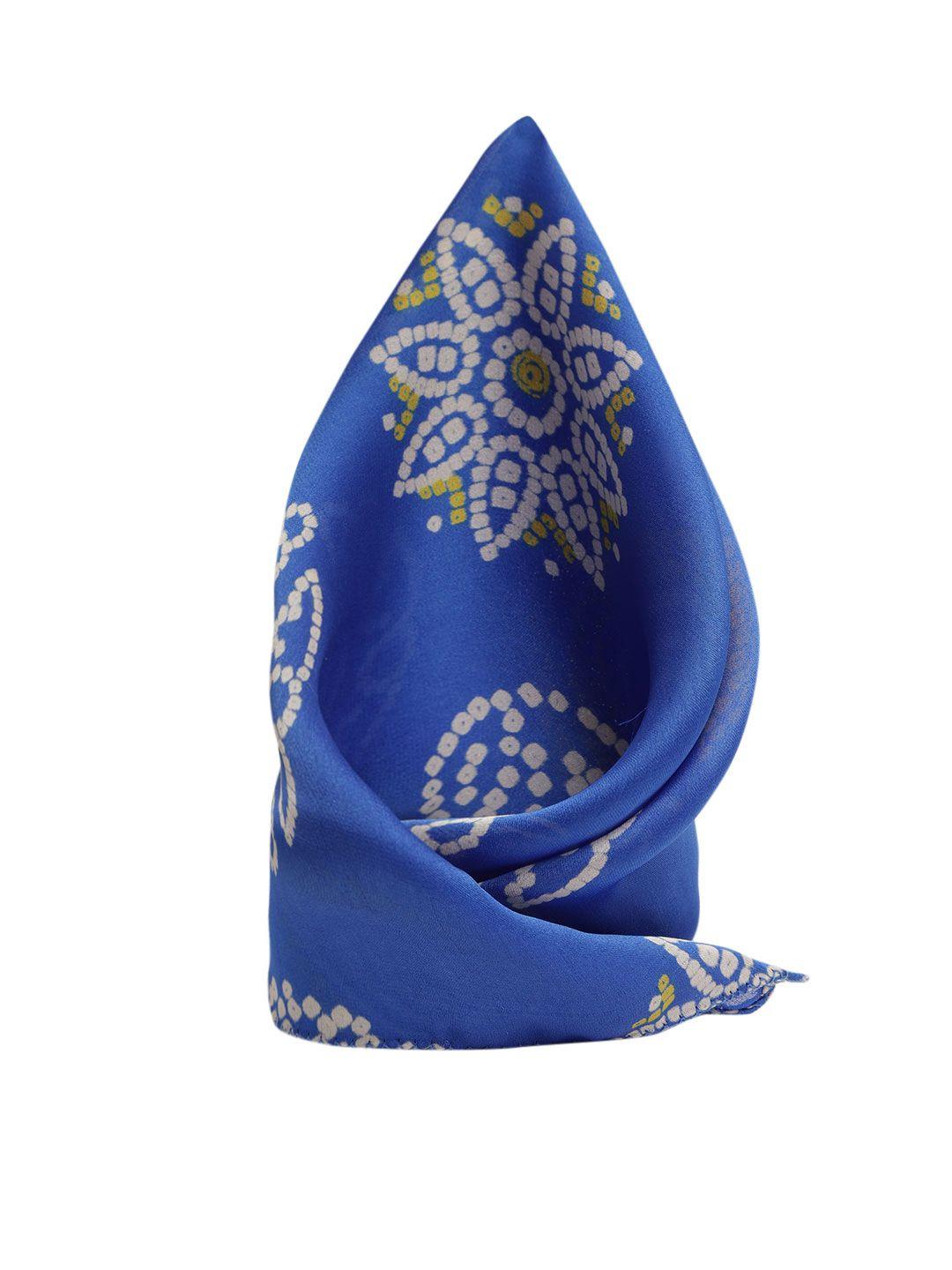 sojanya men blue & beige printed satin pocket square