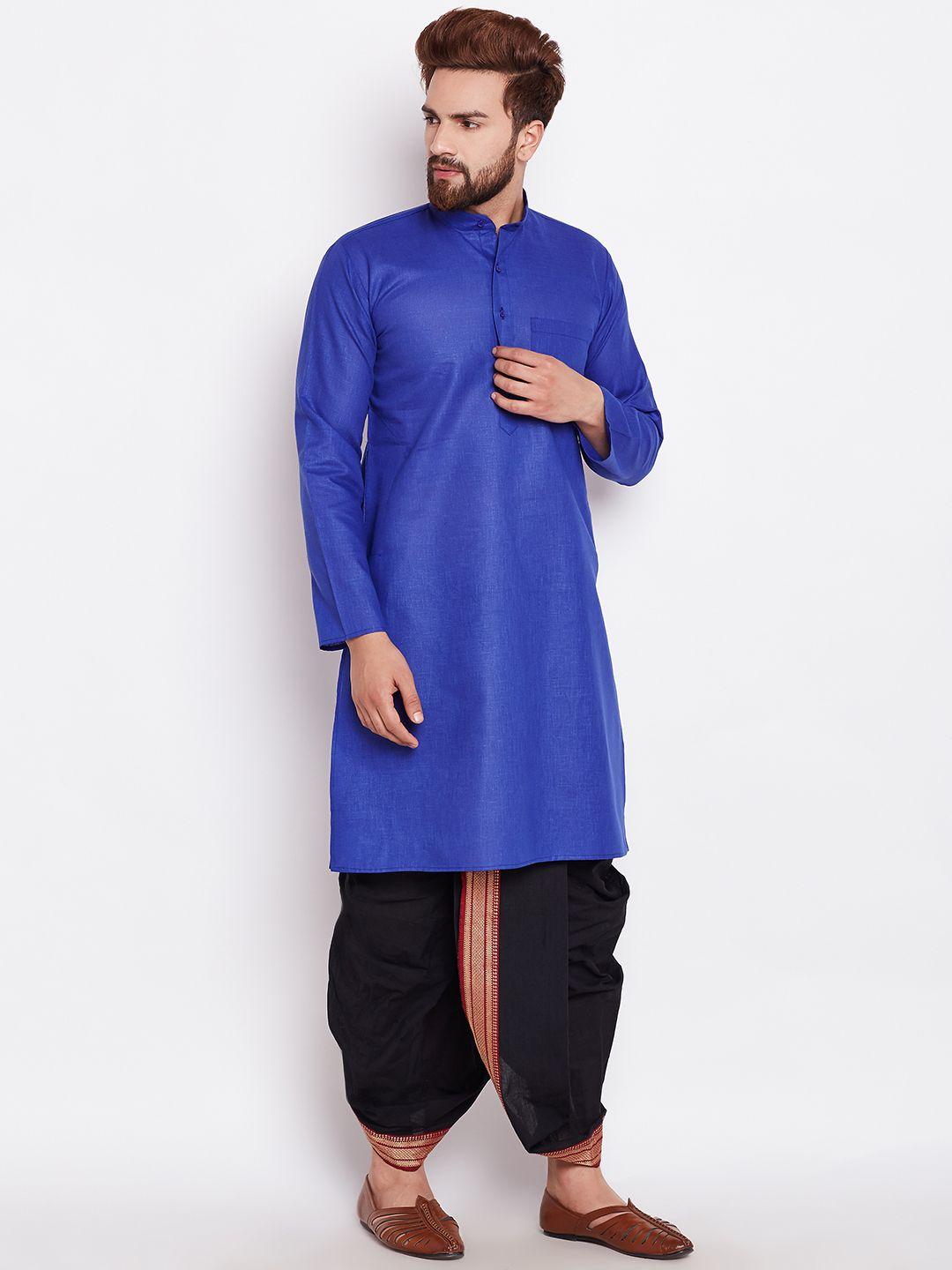 sojanya men blue & black solid kurta with dhoti pants