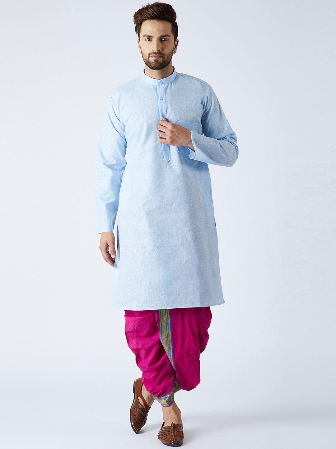 sojanya men blue & magenta solid kurta with dhoti pants