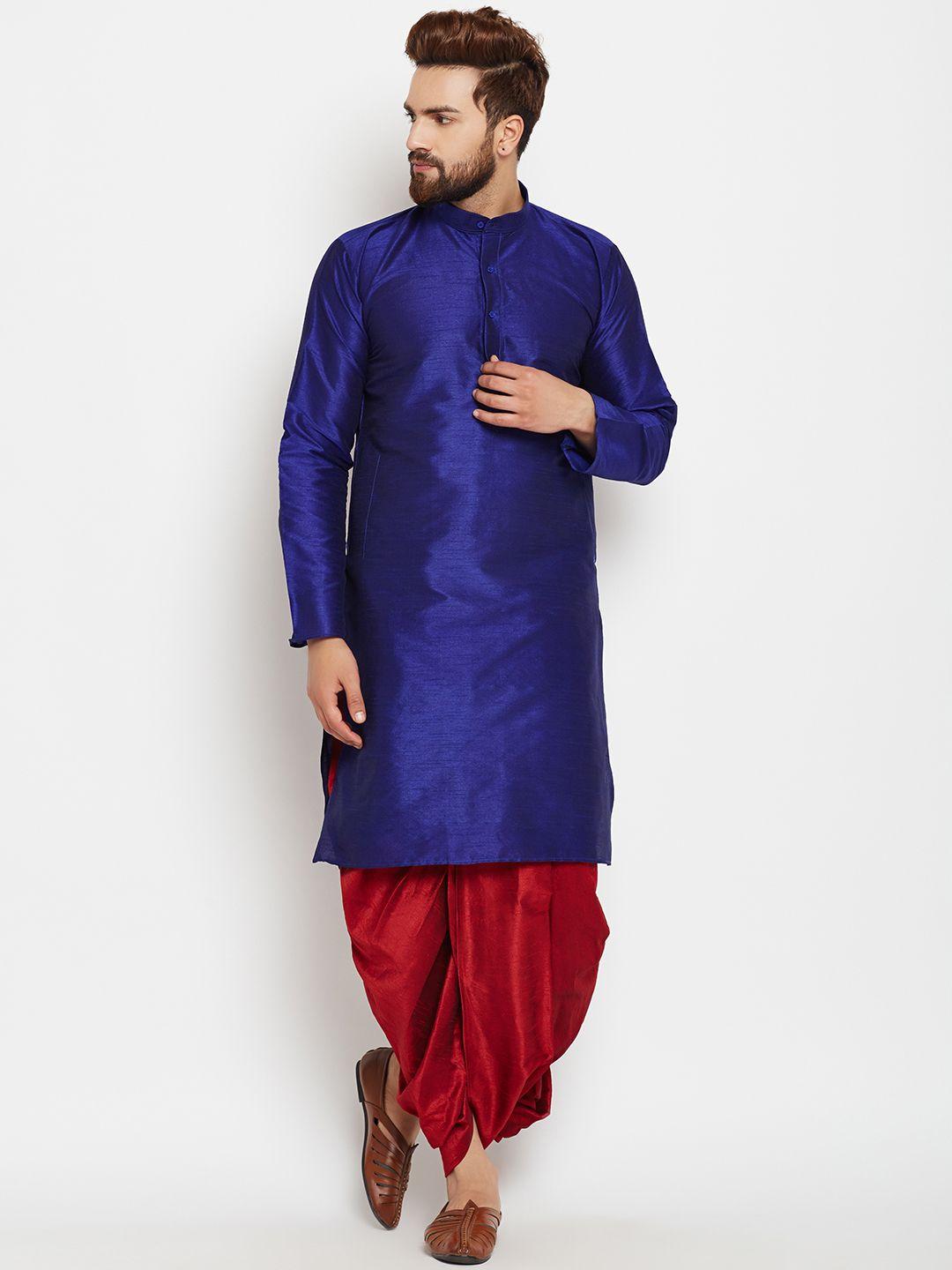 sojanya men blue & maroon solid kurta with dhoti pants