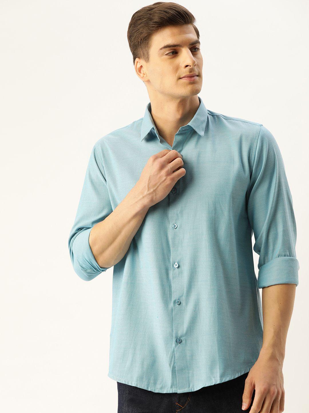 sojanya men blue & white classic regular fit self design casual shirt