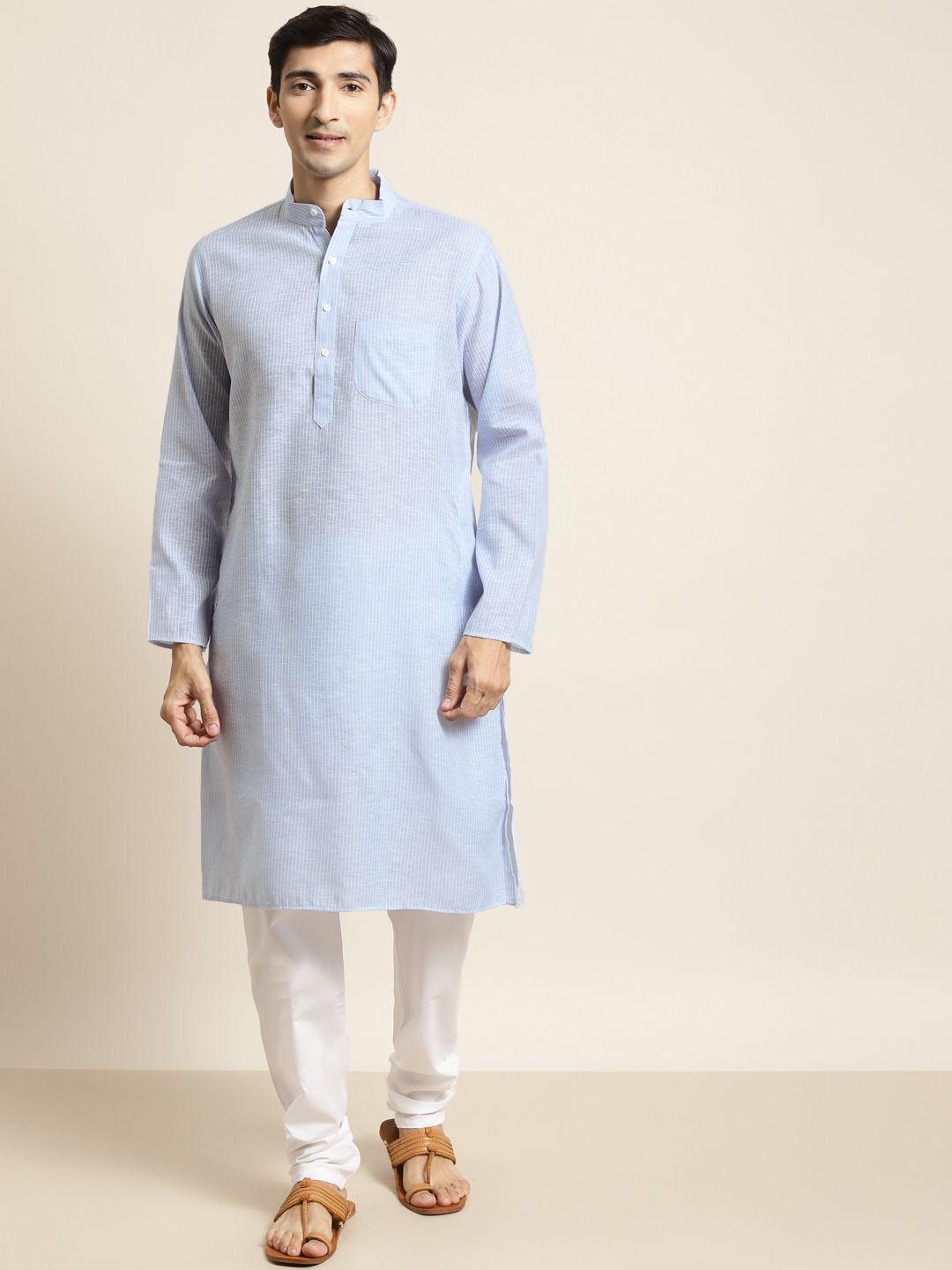 sojanya men blue & white striped kurta with churidar