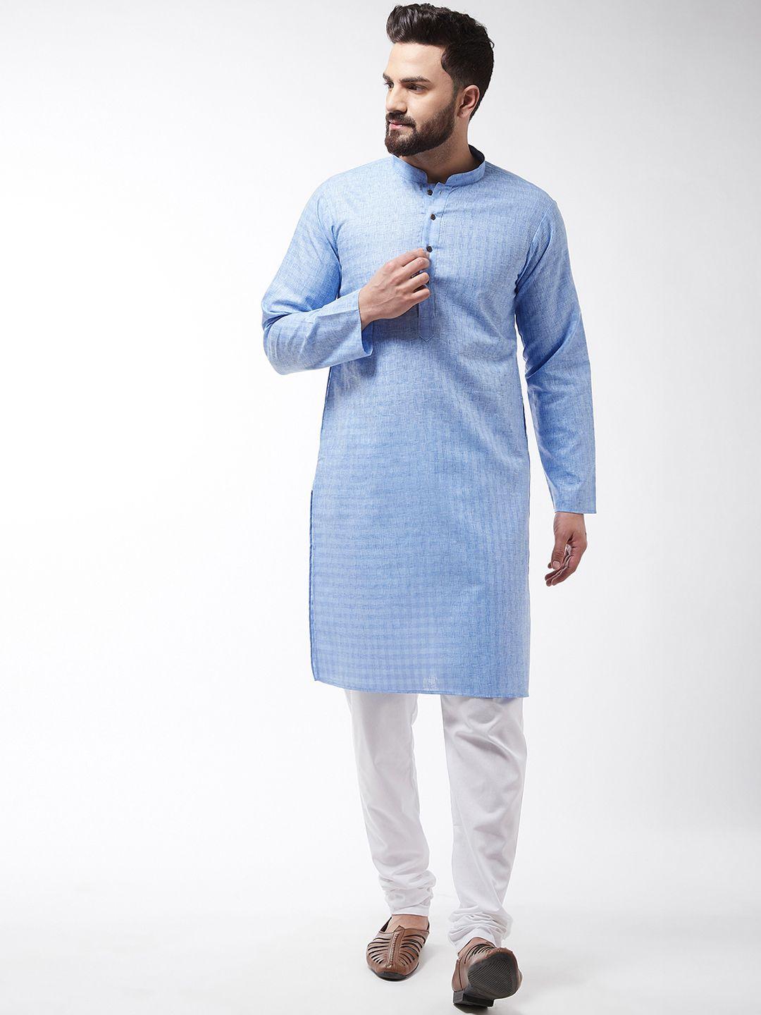 sojanya men blue & white woven design kurta with churidar