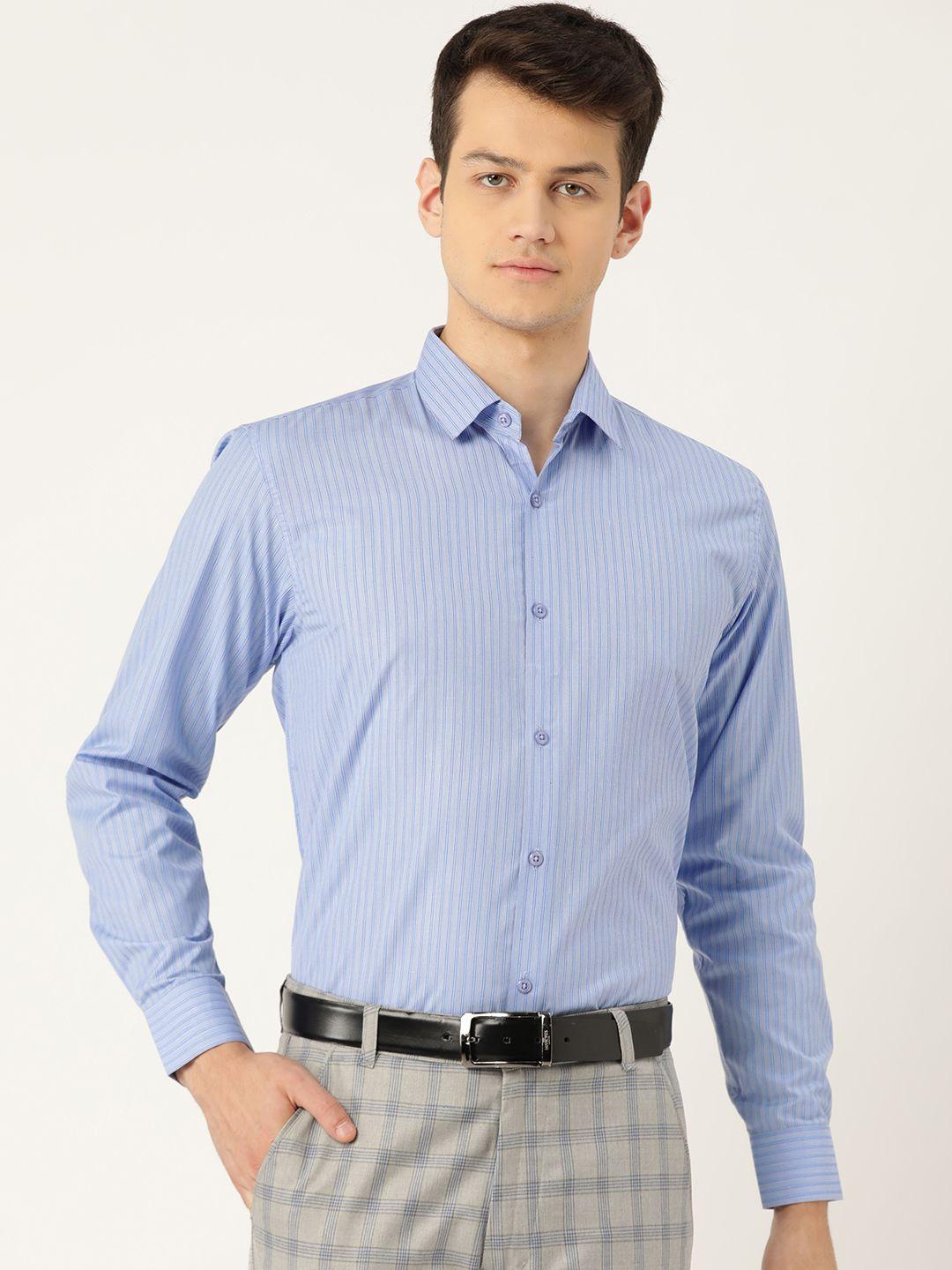 sojanya men blue classic fit self-striped formal shirt