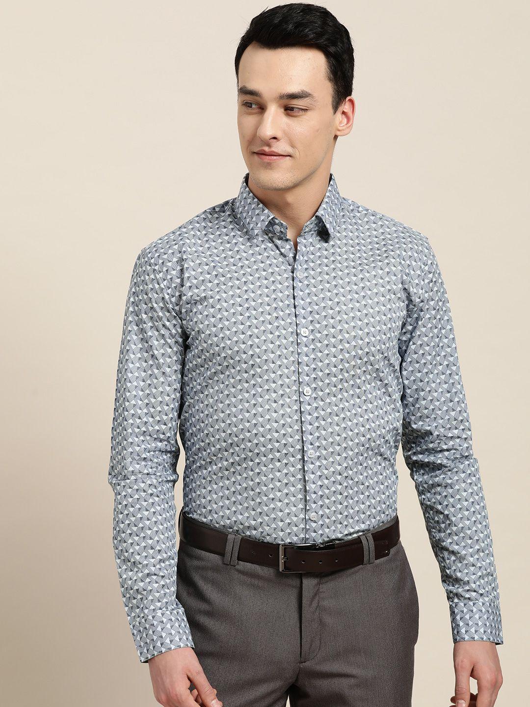 sojanya men blue classic regular fit printed formal shirt