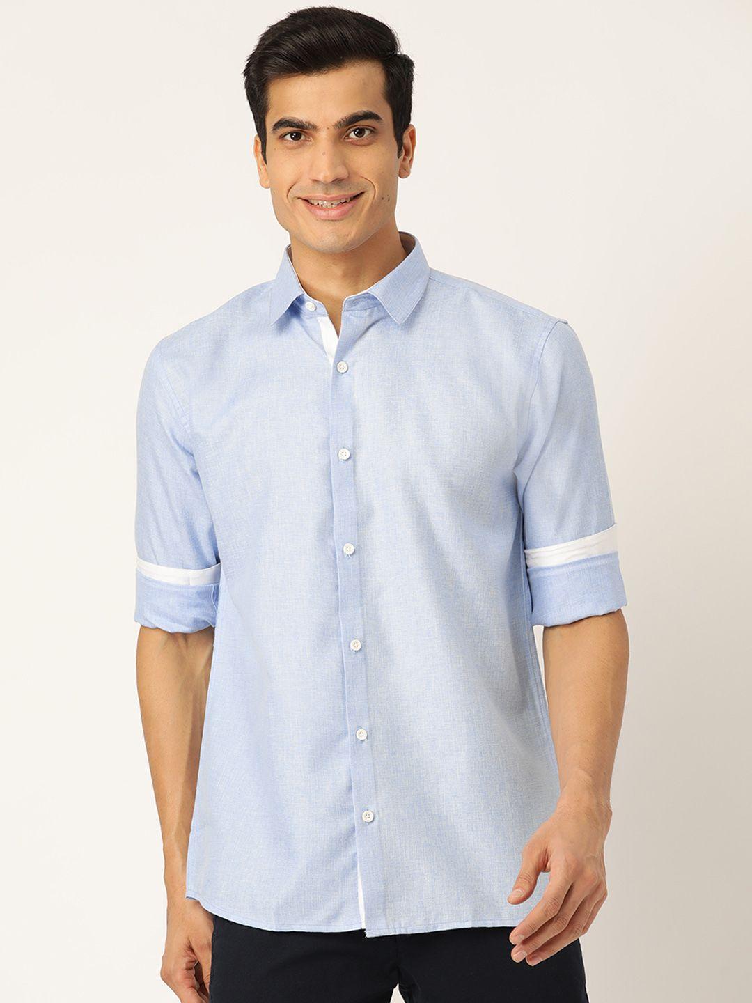 sojanya men blue classic regular fit self-design casual shirt