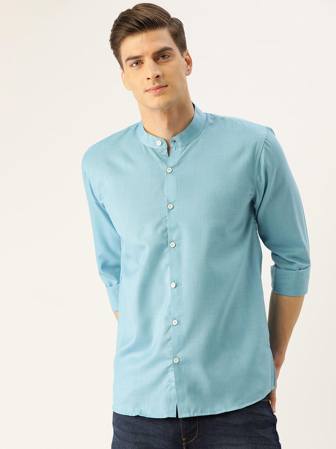 sojanya men blue classic regular fit solid casual shirt