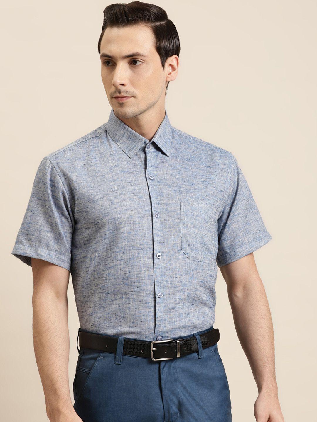 sojanya men blue classic regular fit solid formal shirt