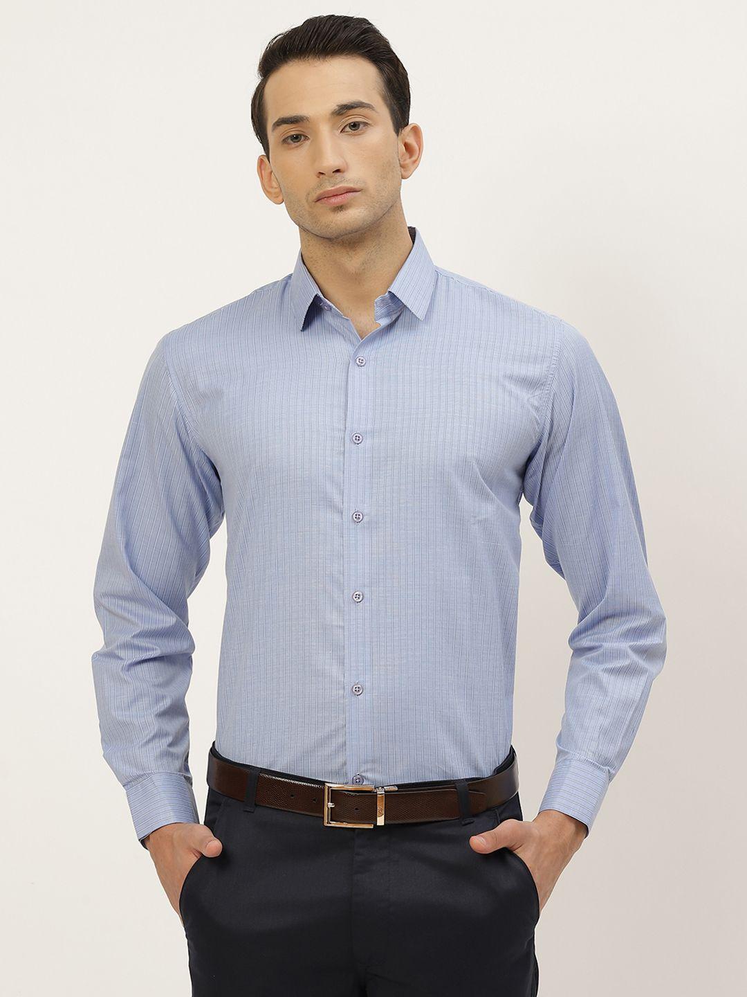 sojanya men blue classic striped formal shirt