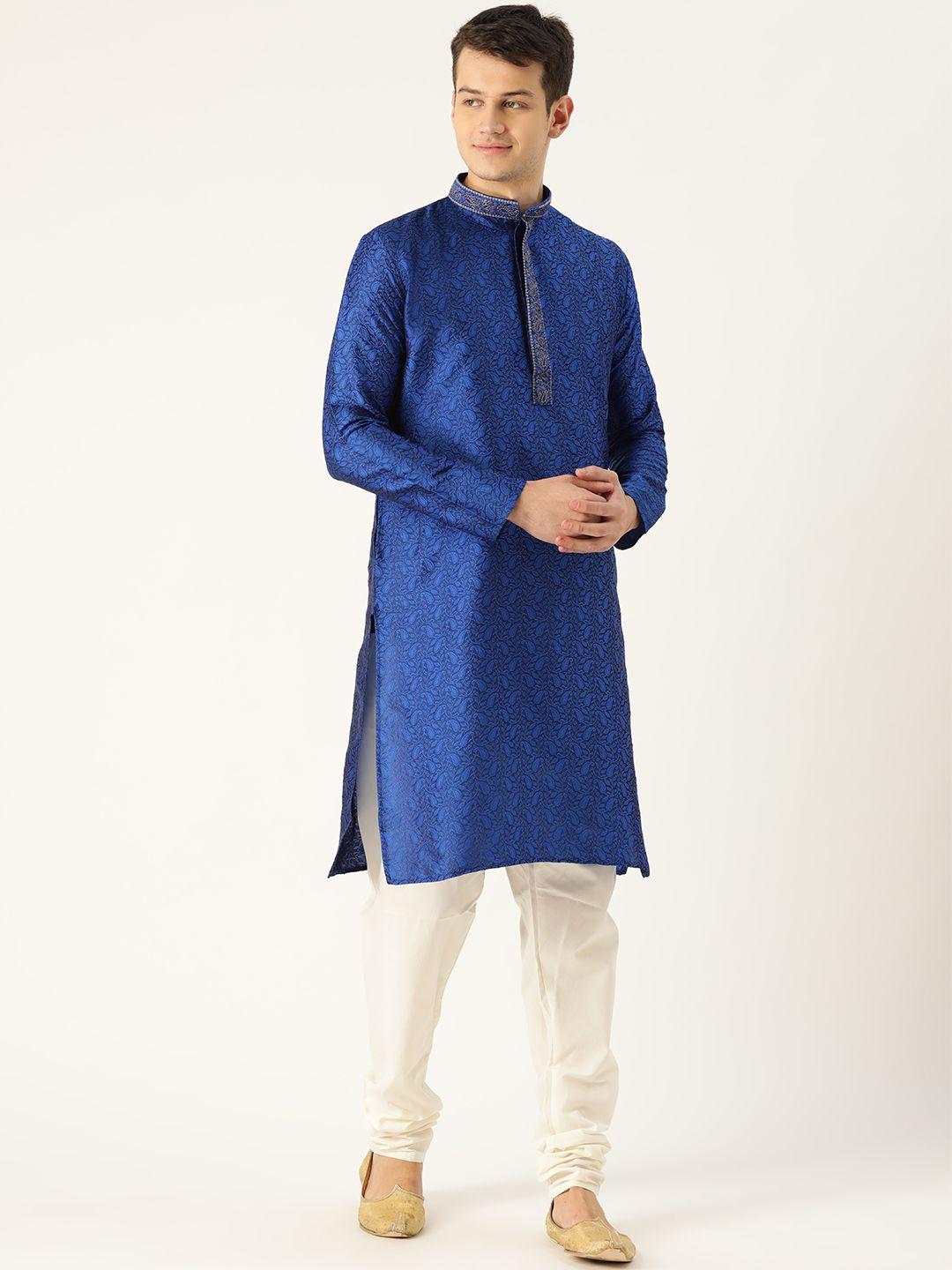 sojanya men blue paisley embroidered straight kurta