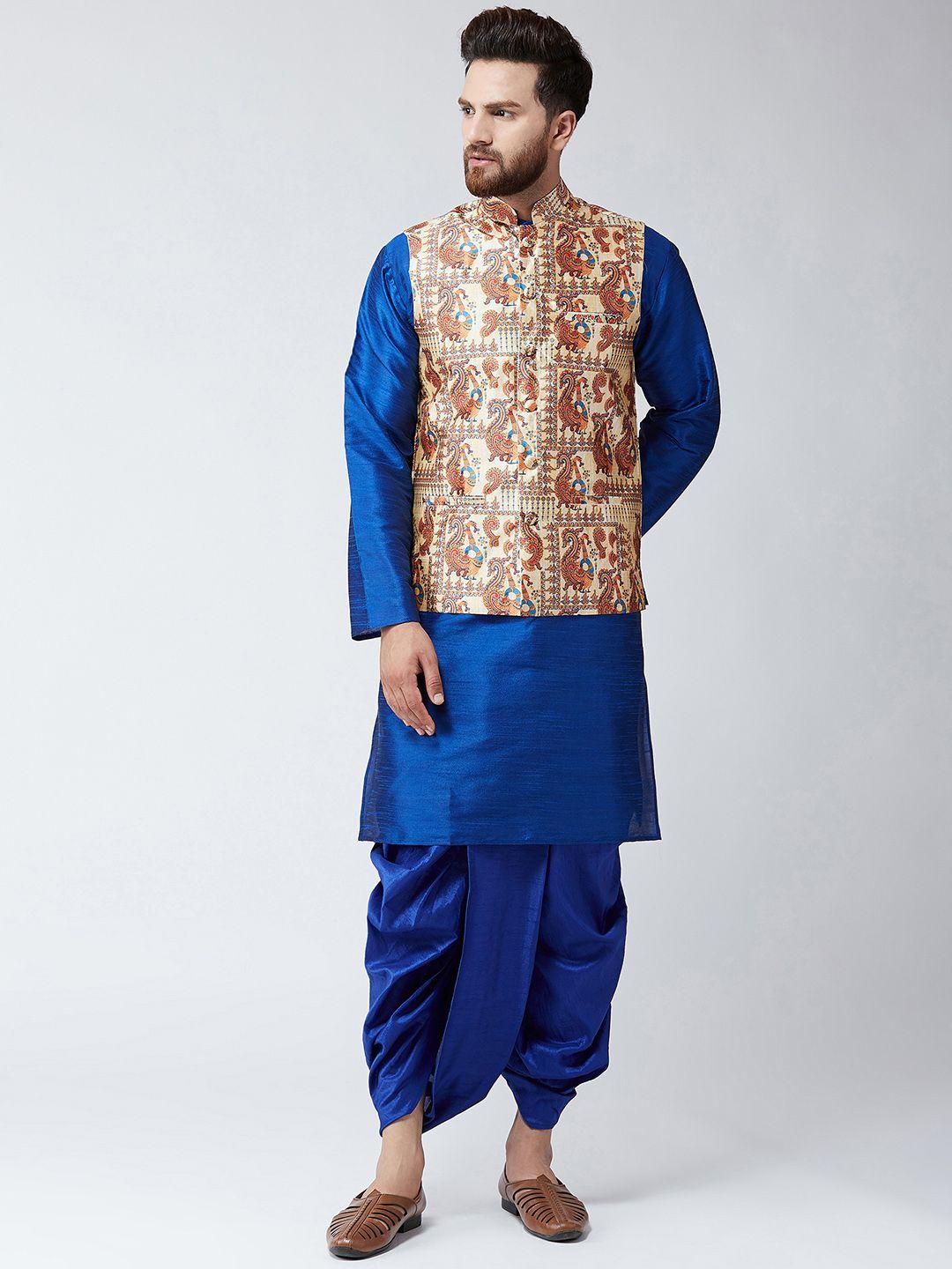 sojanya men blue printed kurta with dhoti pants