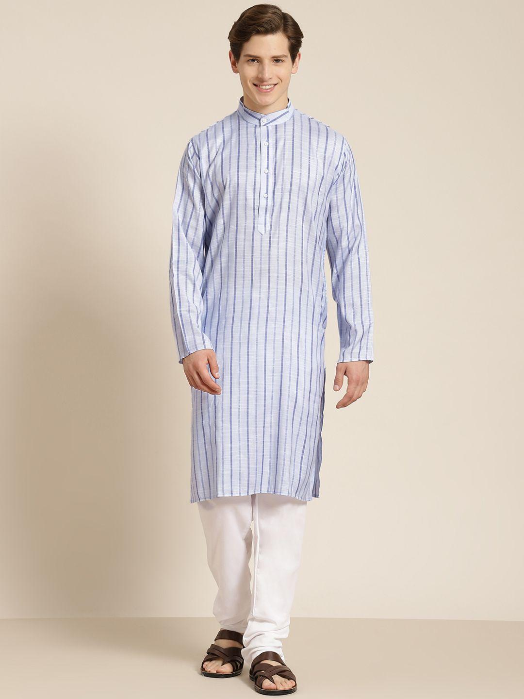 sojanya men blue pure cotton striped kurta with churidar