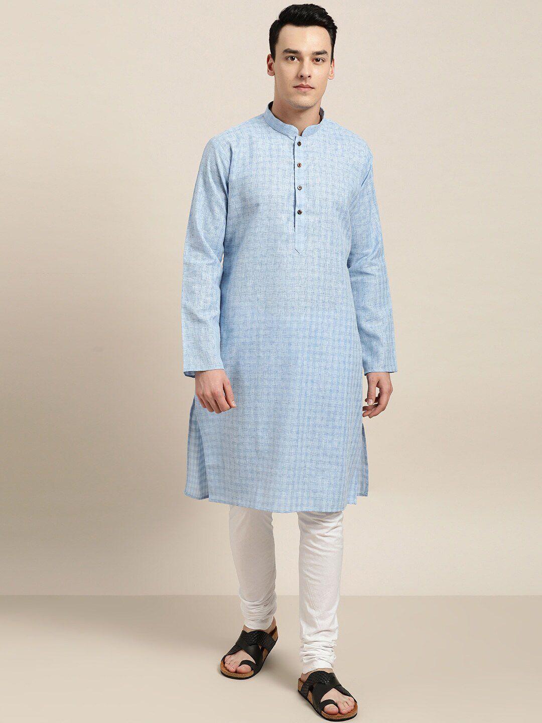 sojanya men blue self-checked straight kurta