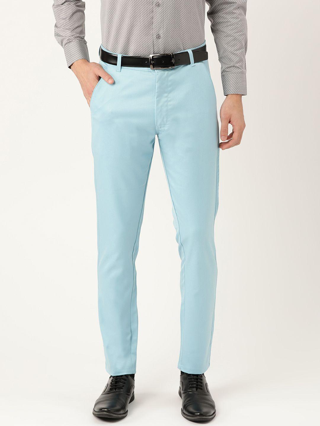 sojanya men blue smart fit solid formal trousers