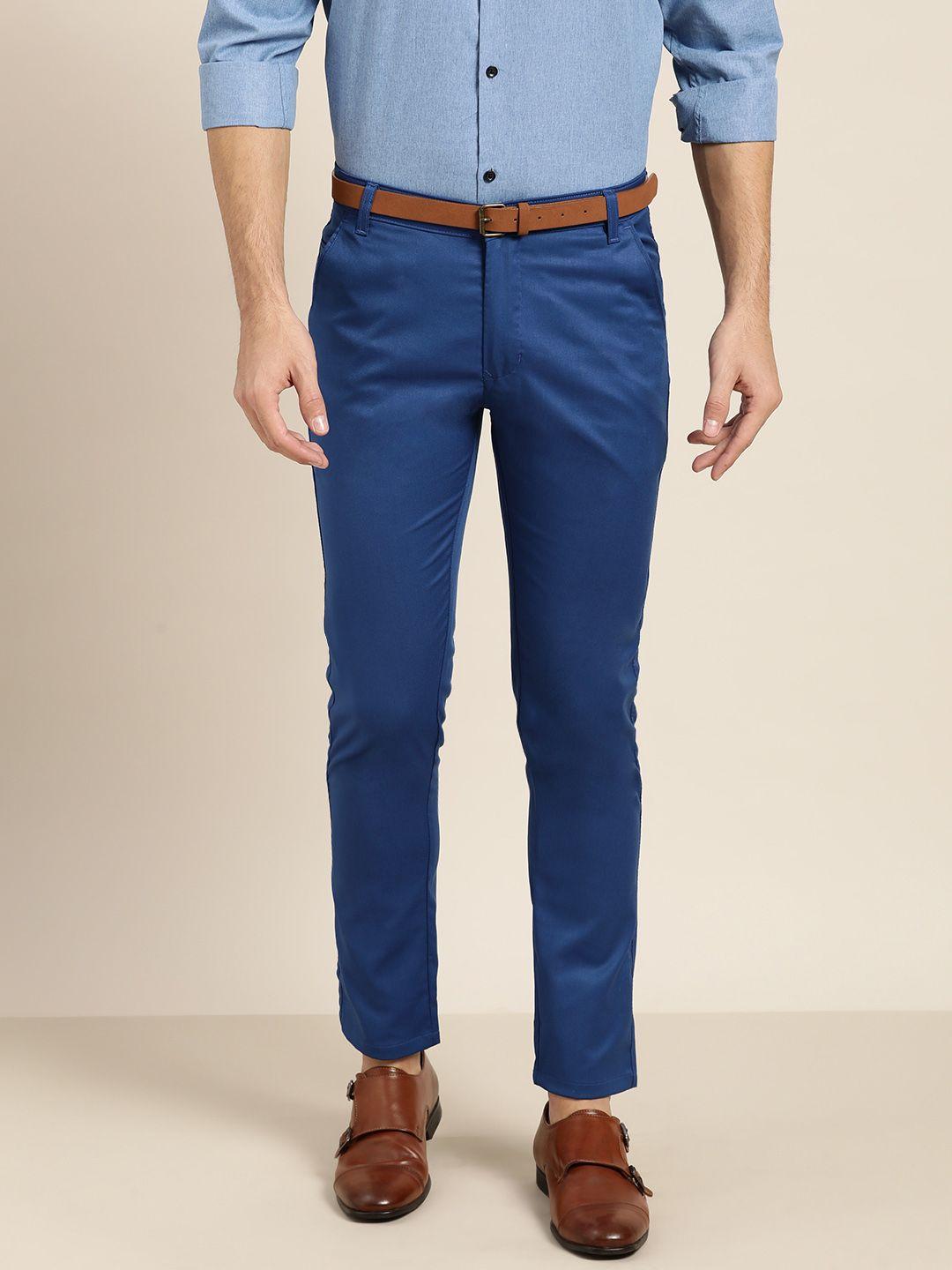 sojanya men blue smart regular fit solid formal trousers