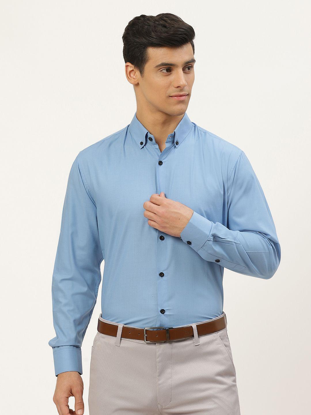 sojanya men blue solid classic fit formal shirt