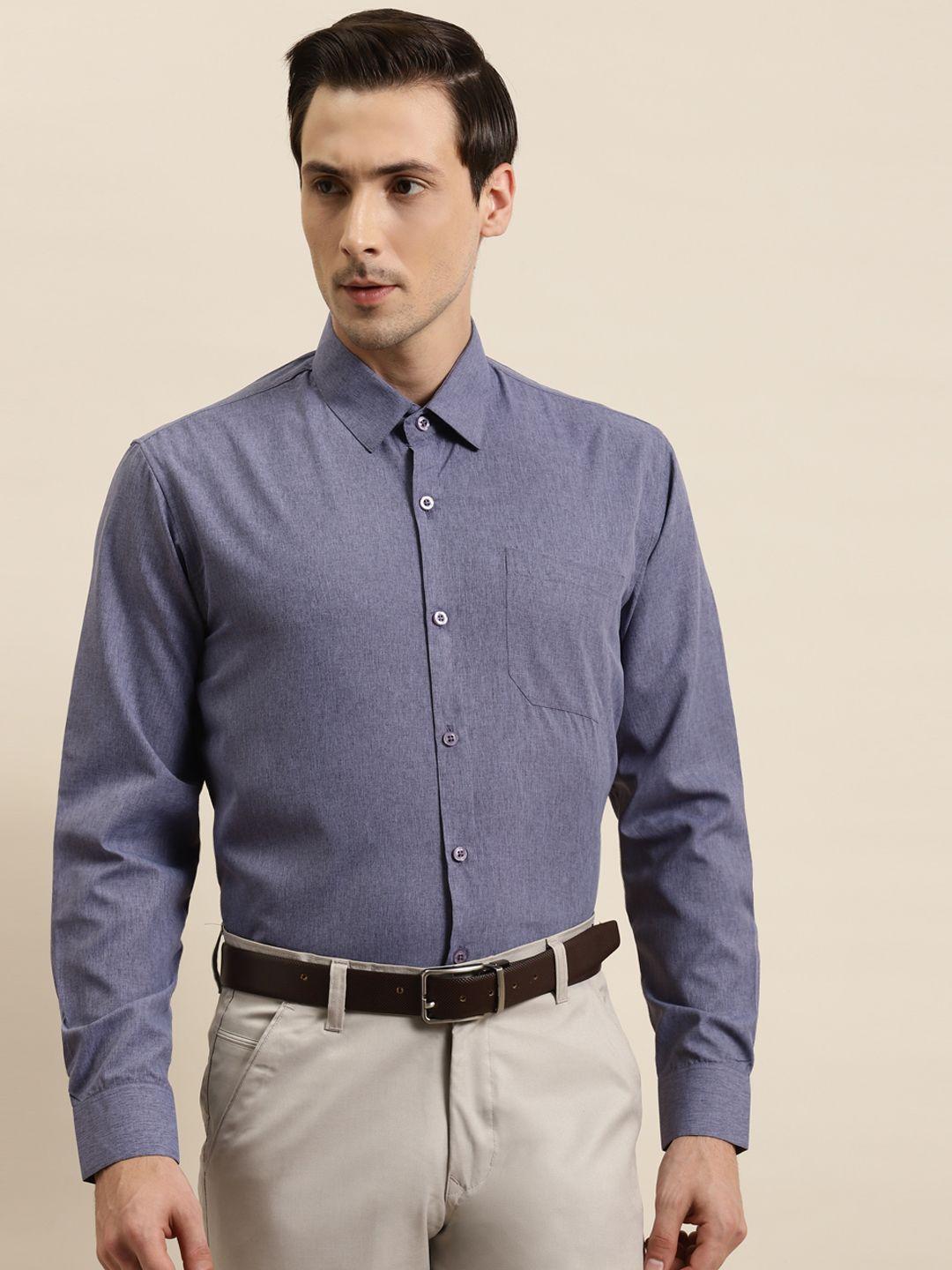 sojanya men blue solid classic regular fit cotton formal shirt