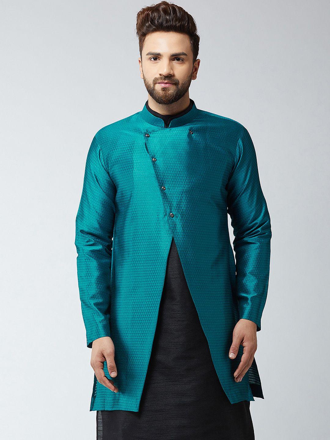 sojanya men blue woven design sherwani jacket