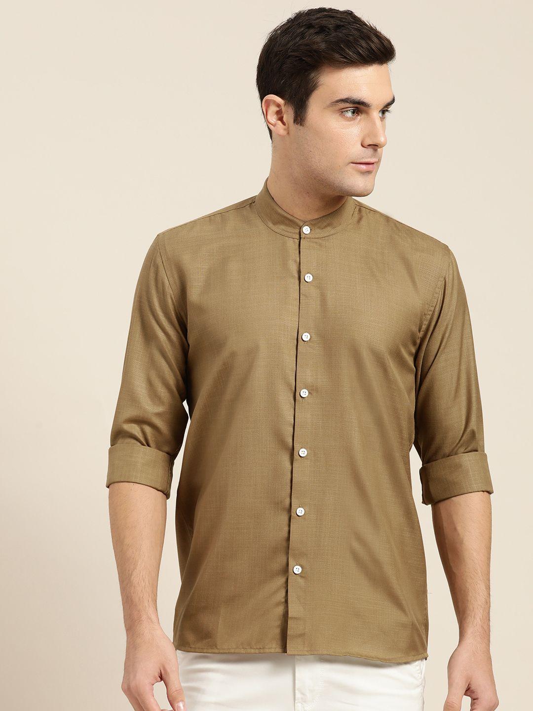 sojanya men brown classic regular fit solid smart casual shirt