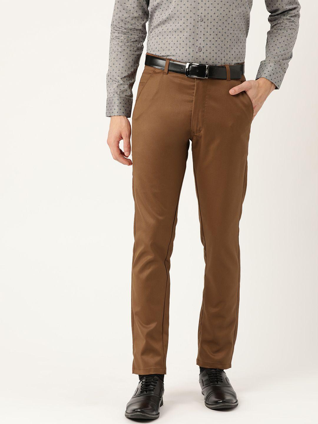 sojanya men brown smart regular fit solid formal trousers