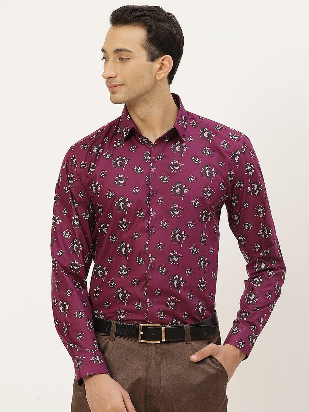 sojanya men burgundy & black pure cotton classic floral printed formal shirt