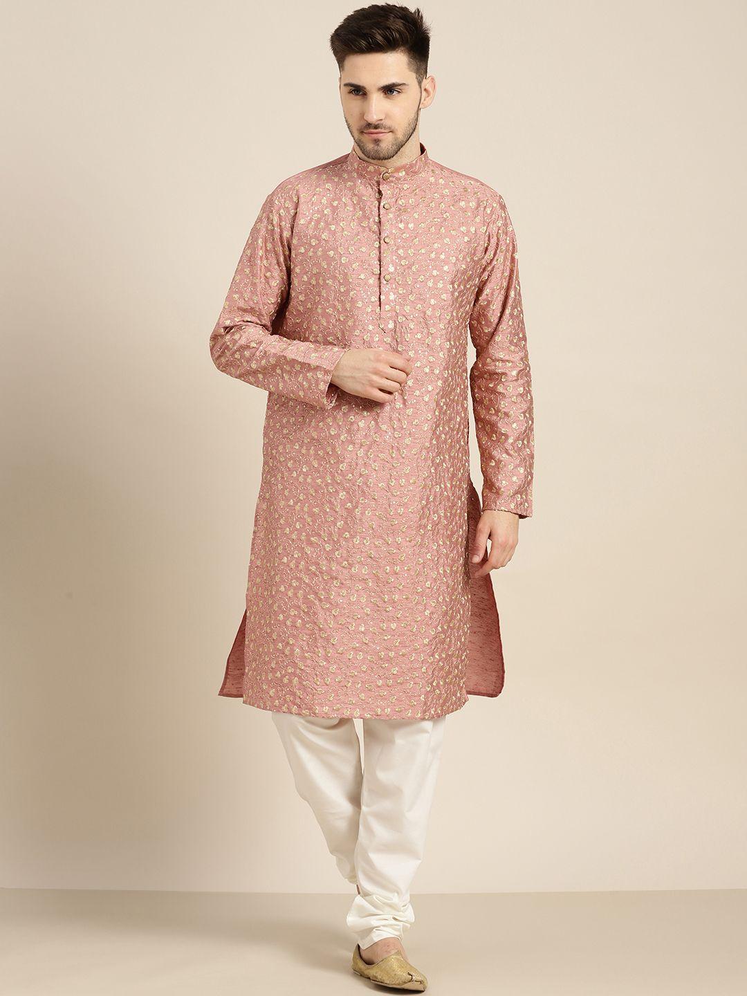 sojanya men coral embroidered regular sequinned kurta with churidar