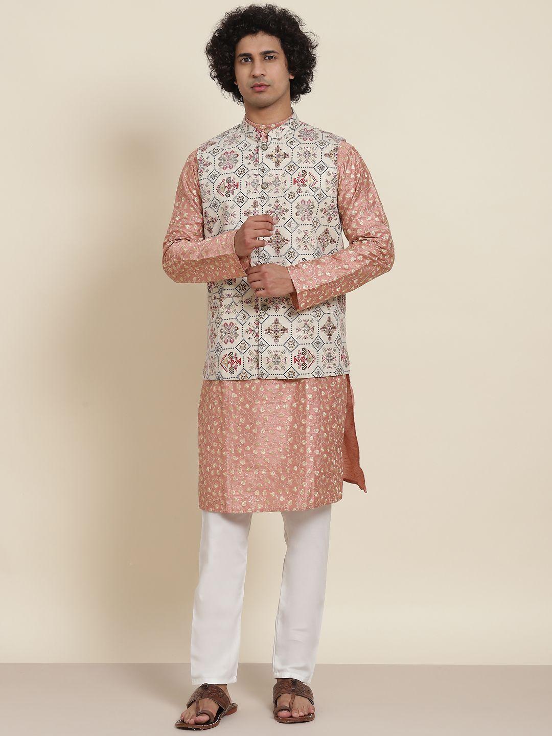 sojanya men coral floral sequinned kurta with pyjamas & nehru jacket