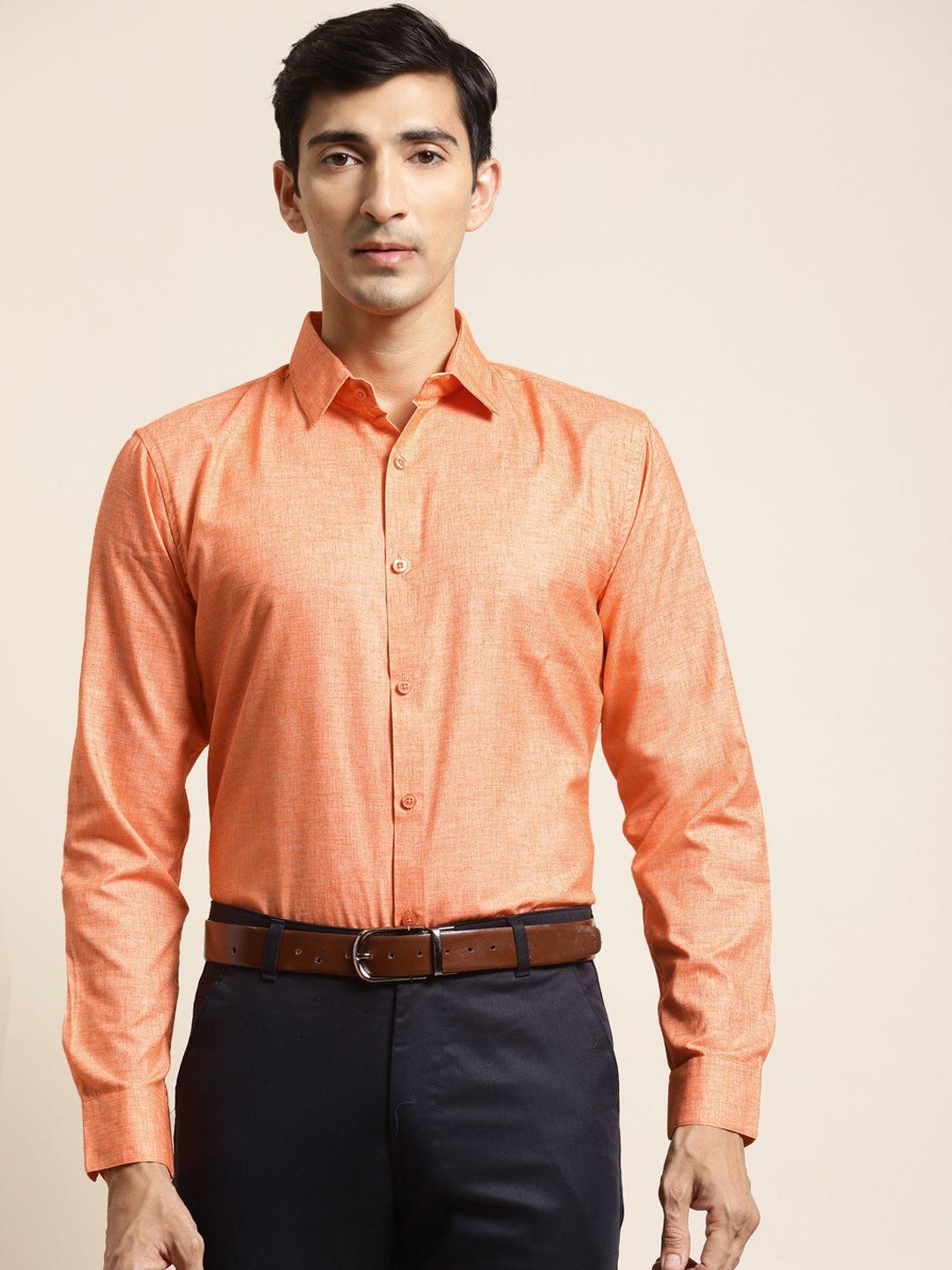 sojanya men coral orange classic regular fit formal shirt