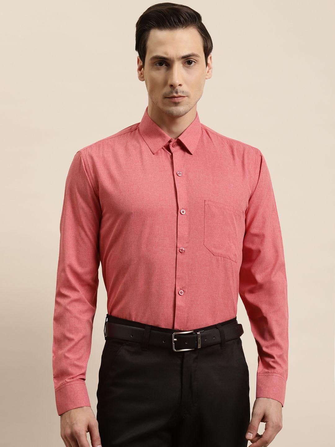 sojanya men coral pink pure cotton classic regular fit solid formal shirt