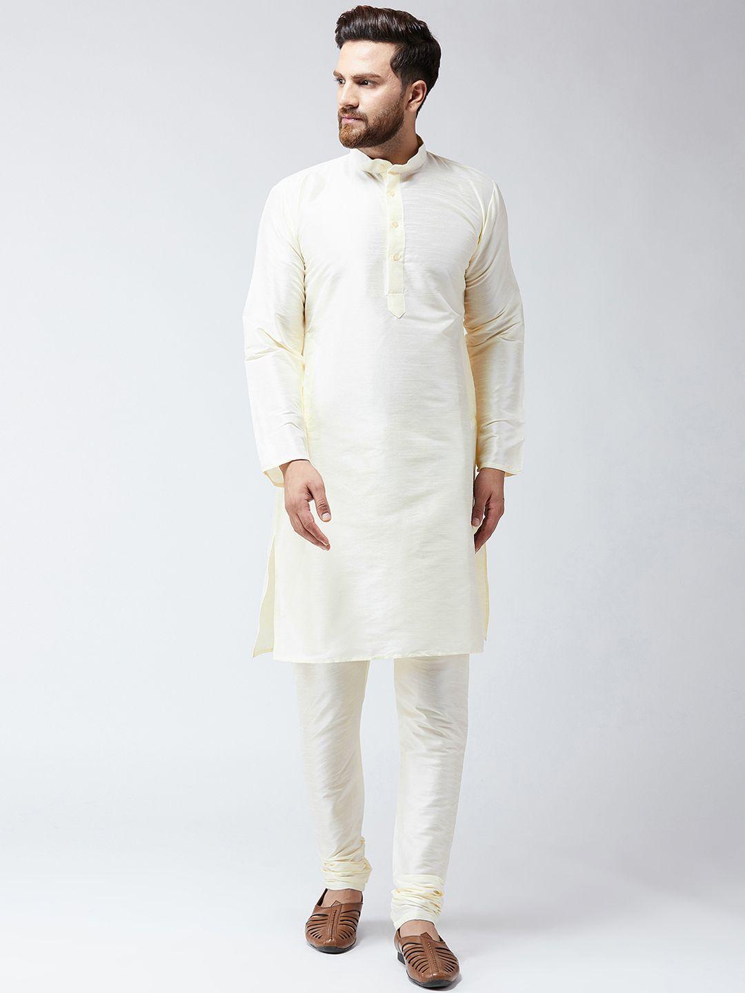 sojanya men cream-coloured solid kurta with churidar