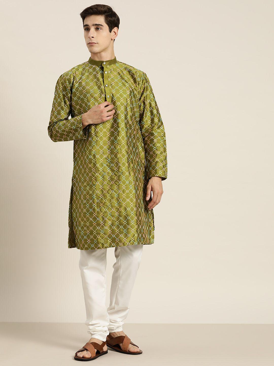 sojanya men embroidered regular thread work kurta with churidar