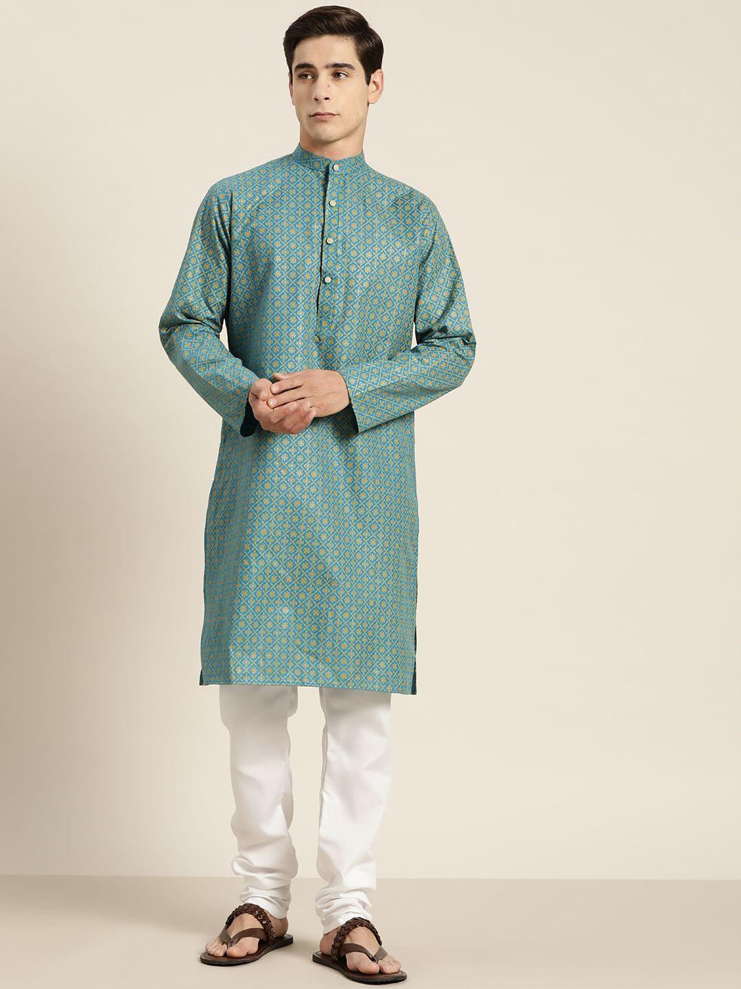 sojanya men ethnic motifs foil printed cotton linen kurta