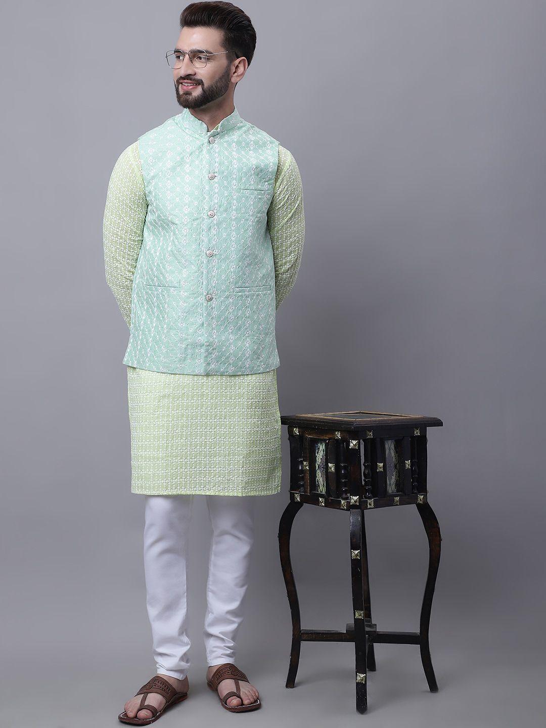 sojanya men floral embroidered pure cotton kurta with pyjamas & nehru jacket