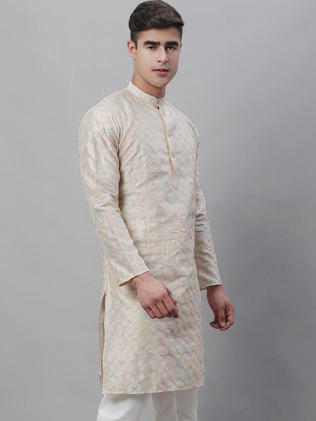 sojanya men geometric embroidered mandarin collar kurta