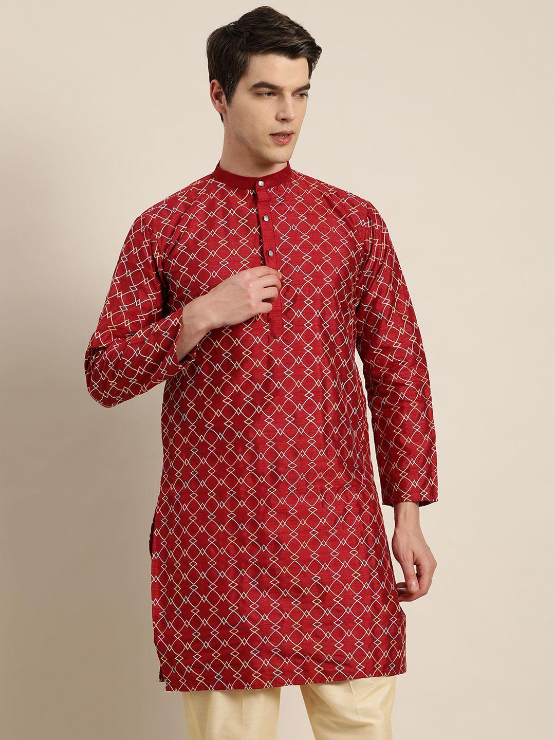 sojanya men geometric embroidered thread work kurta