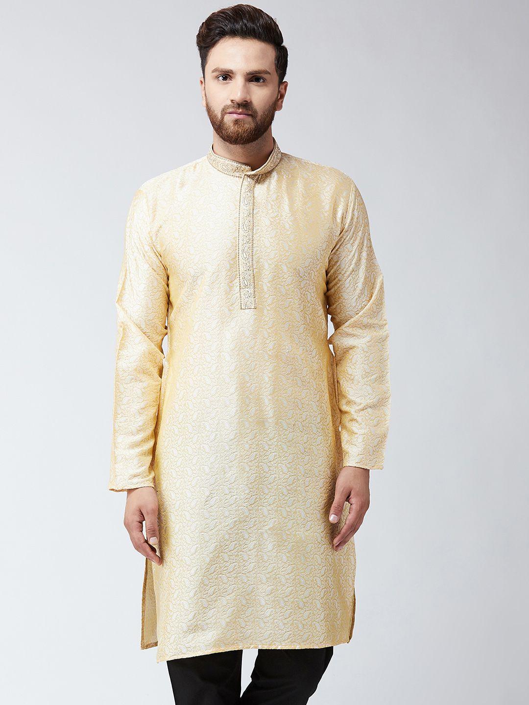 sojanya men gold-toned woven design straight kurta