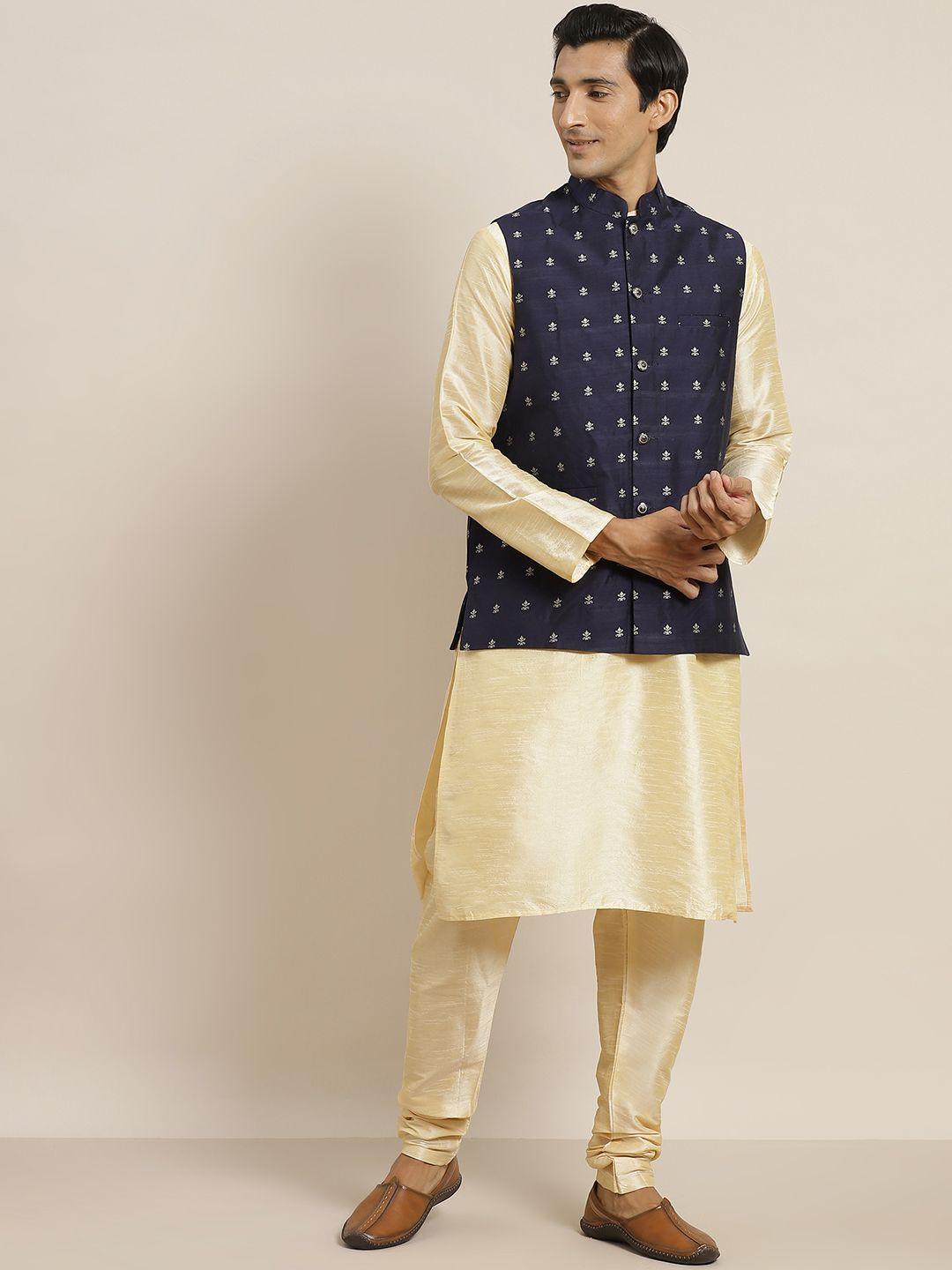 sojanya men golden kurta set with jacket