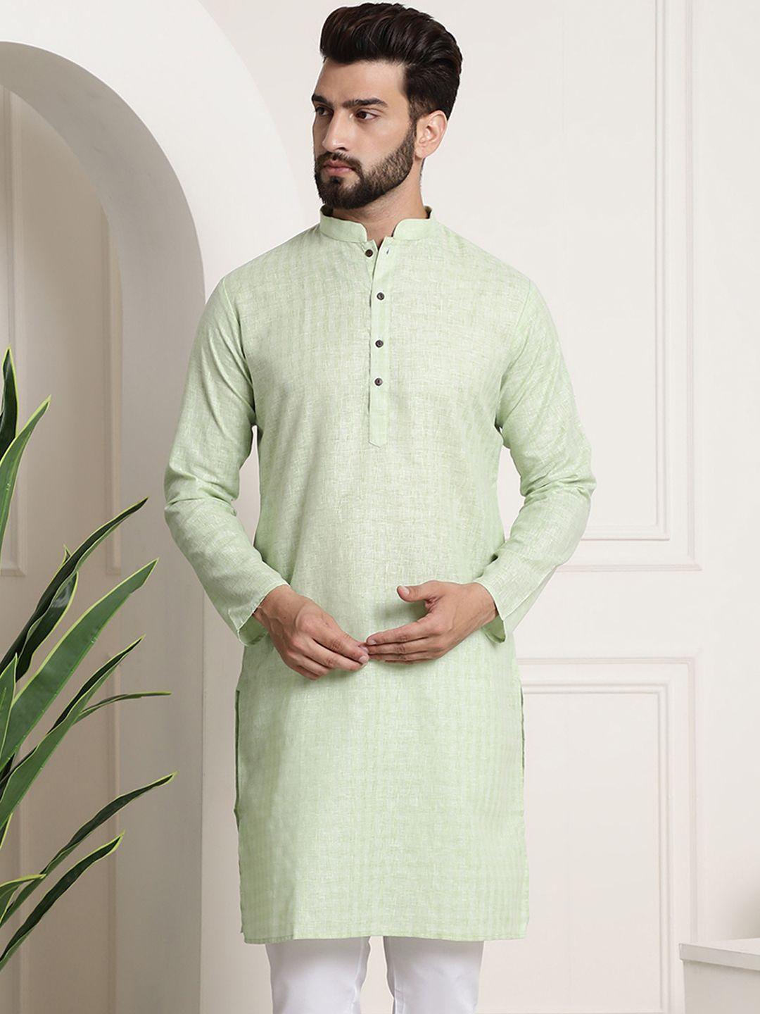 sojanya men green checked straight kurta