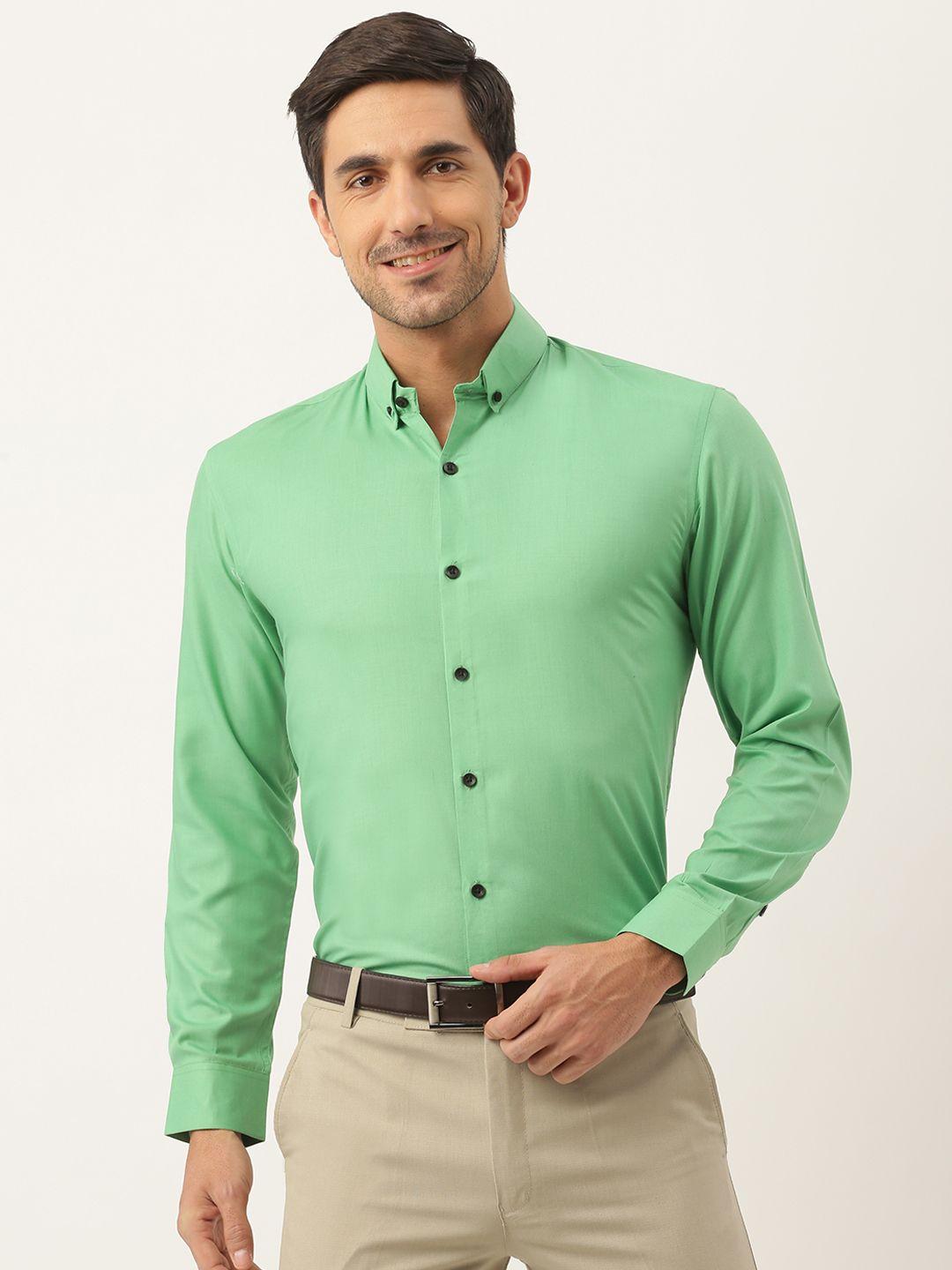 sojanya men green classic regular fit cotton solid formal shirt