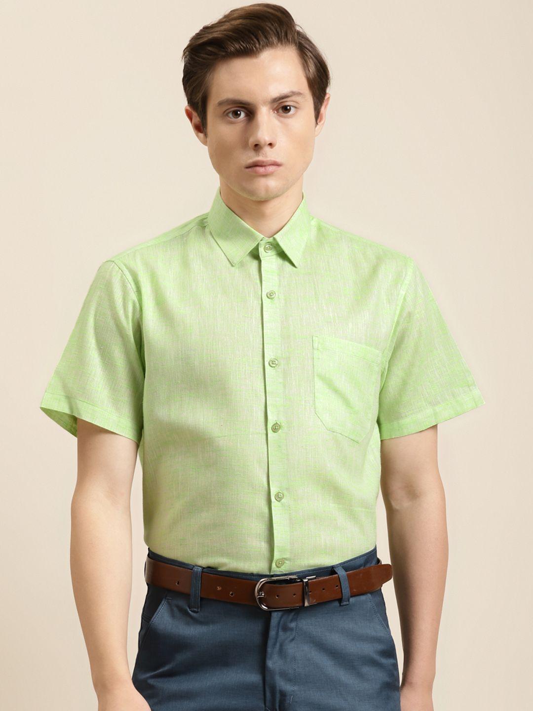 sojanya men green classic regular fit solid formal shirt