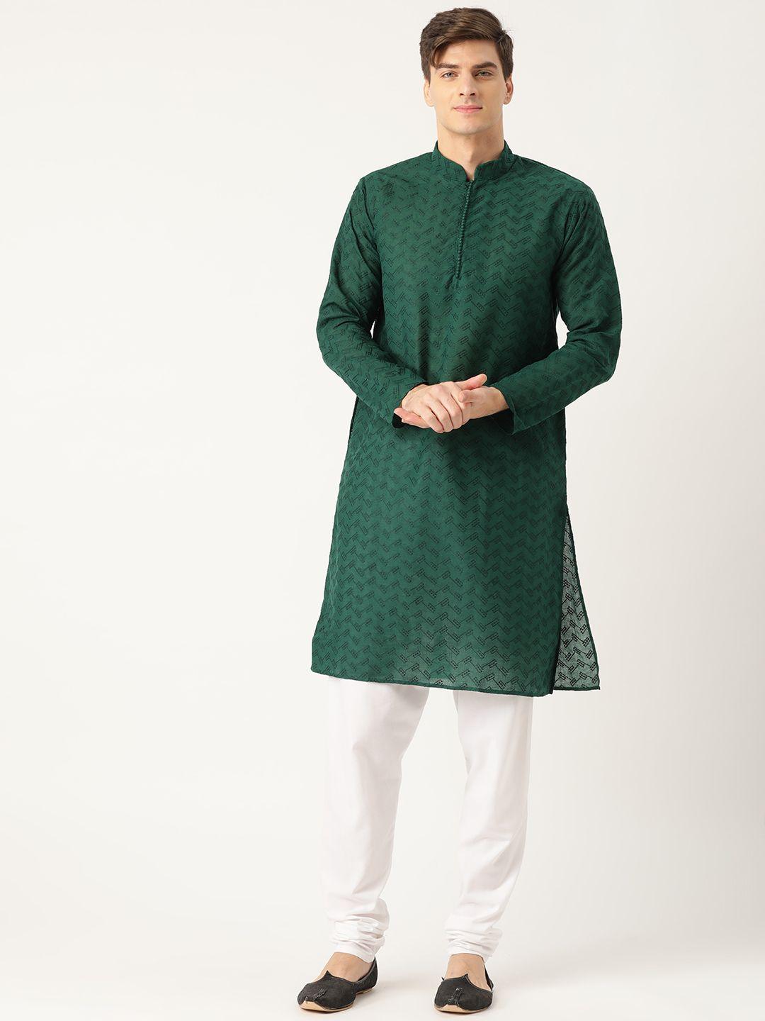 sojanya men green embroidered kurta with churidar