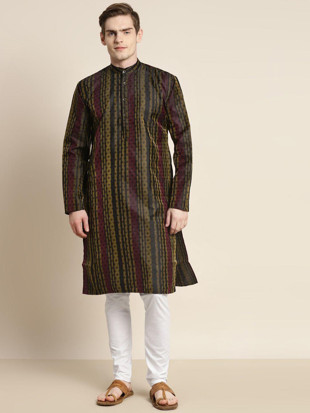 sojanya men green striped kurta with churidar