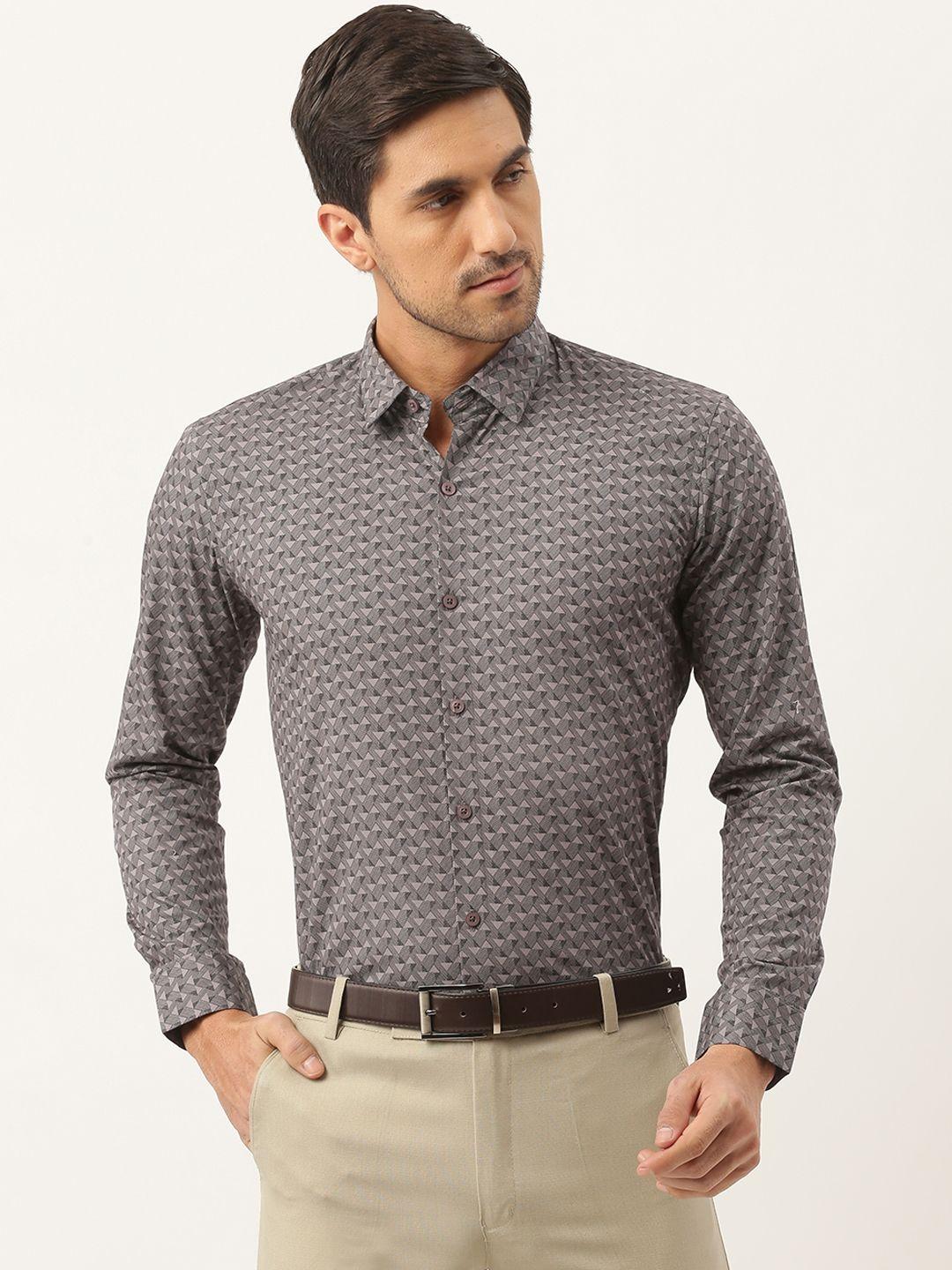 sojanya men grey & black classic regular fit printed cotton formal shirt