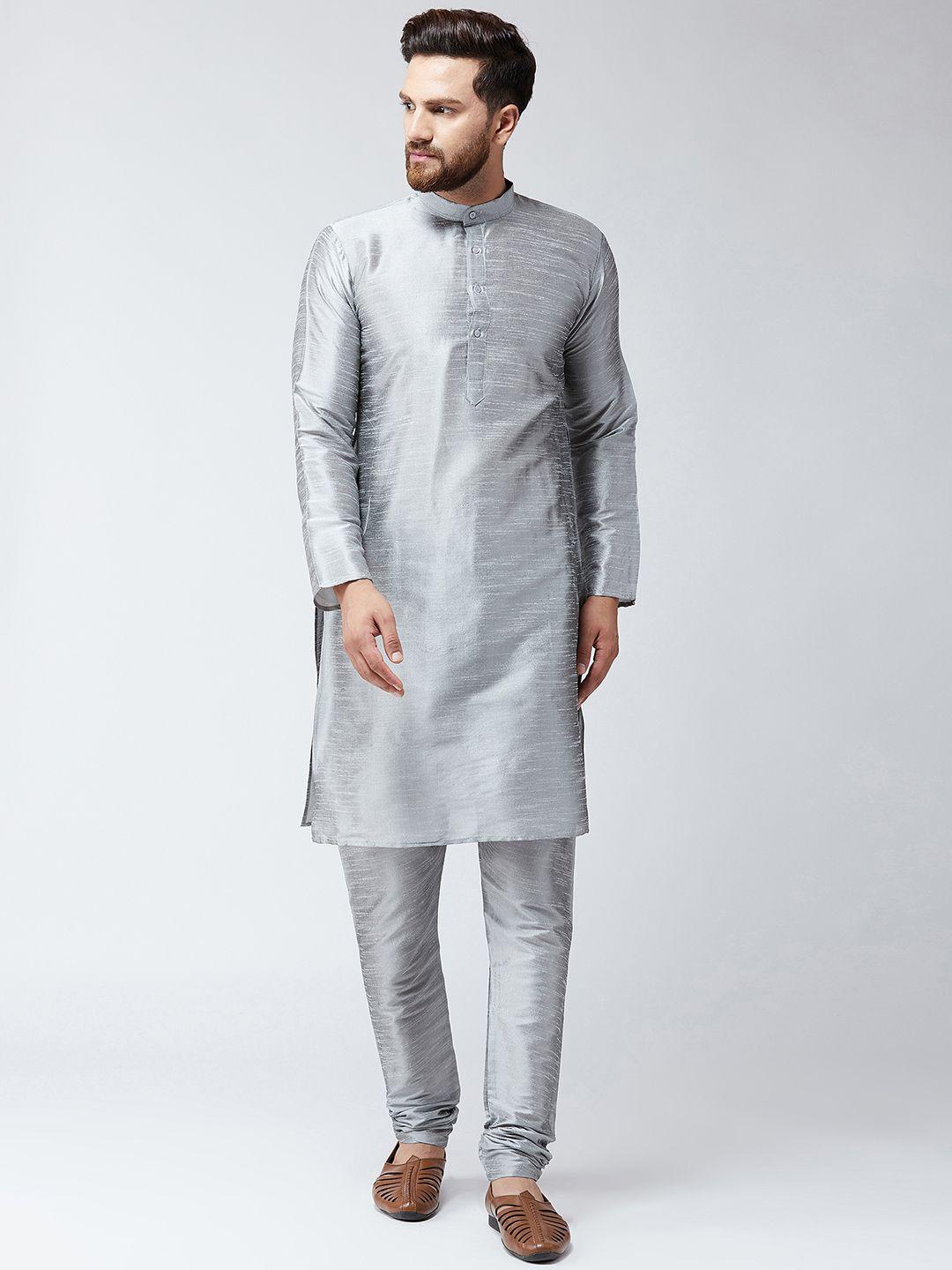 sojanya men grey & grey solid kurta with churidar