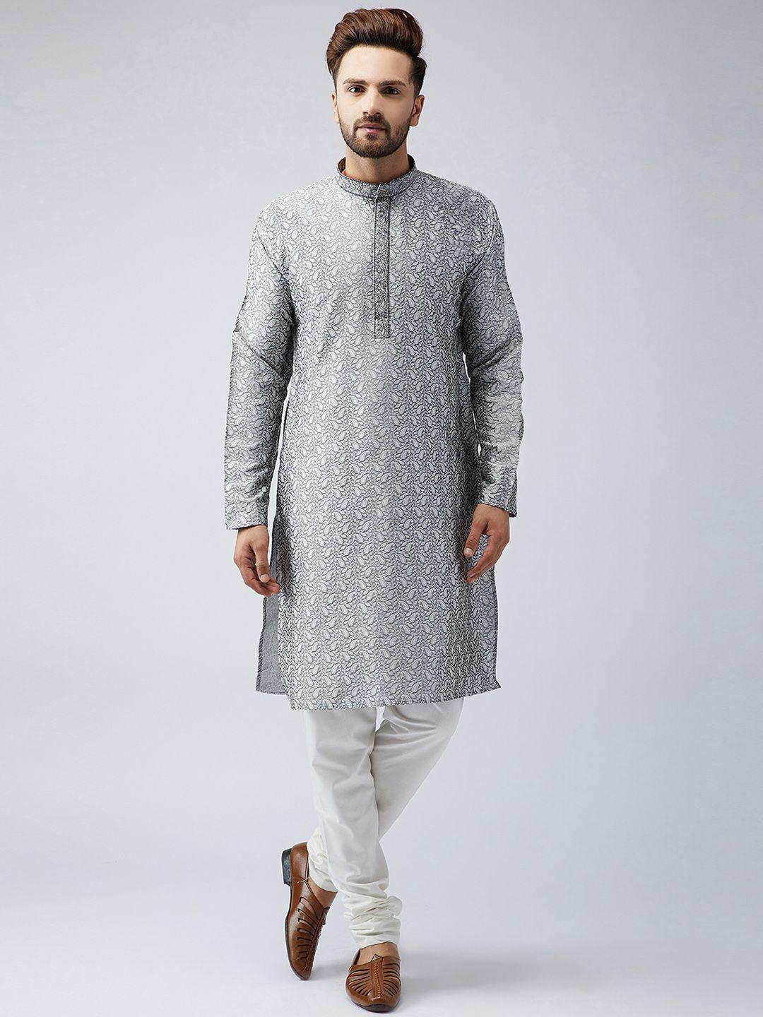 sojanya men grey & off-white self design kurta with churidar