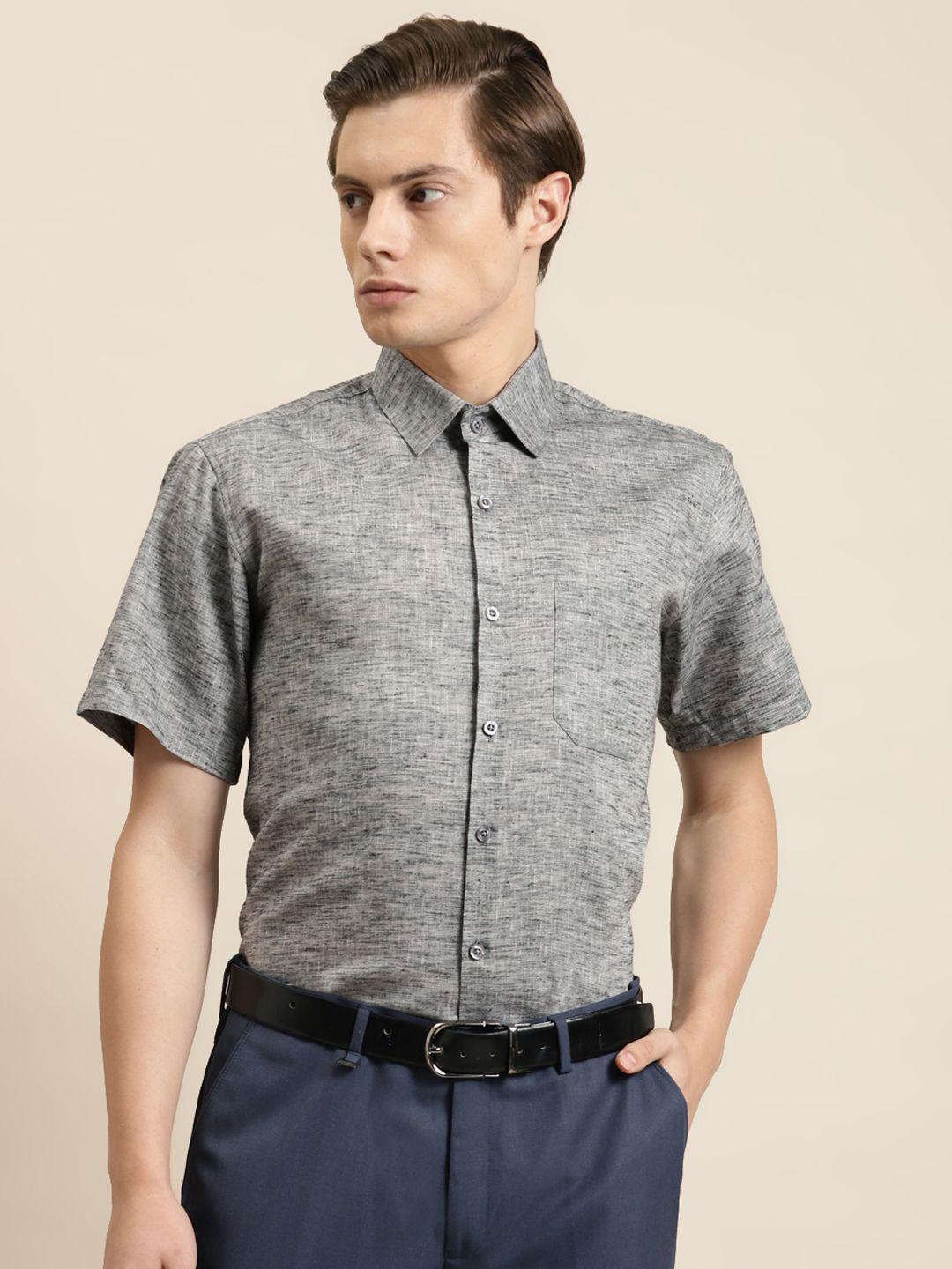 sojanya men grey classic regular fit solid formal shirt