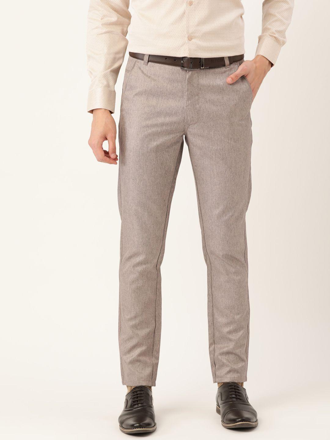 sojanya men grey melange solid smart fit formal trousers
