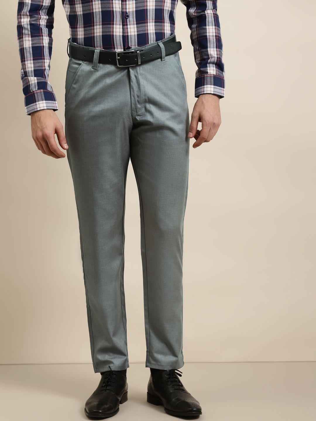 sojanya men grey solid smart regular fit regular formal trousers
