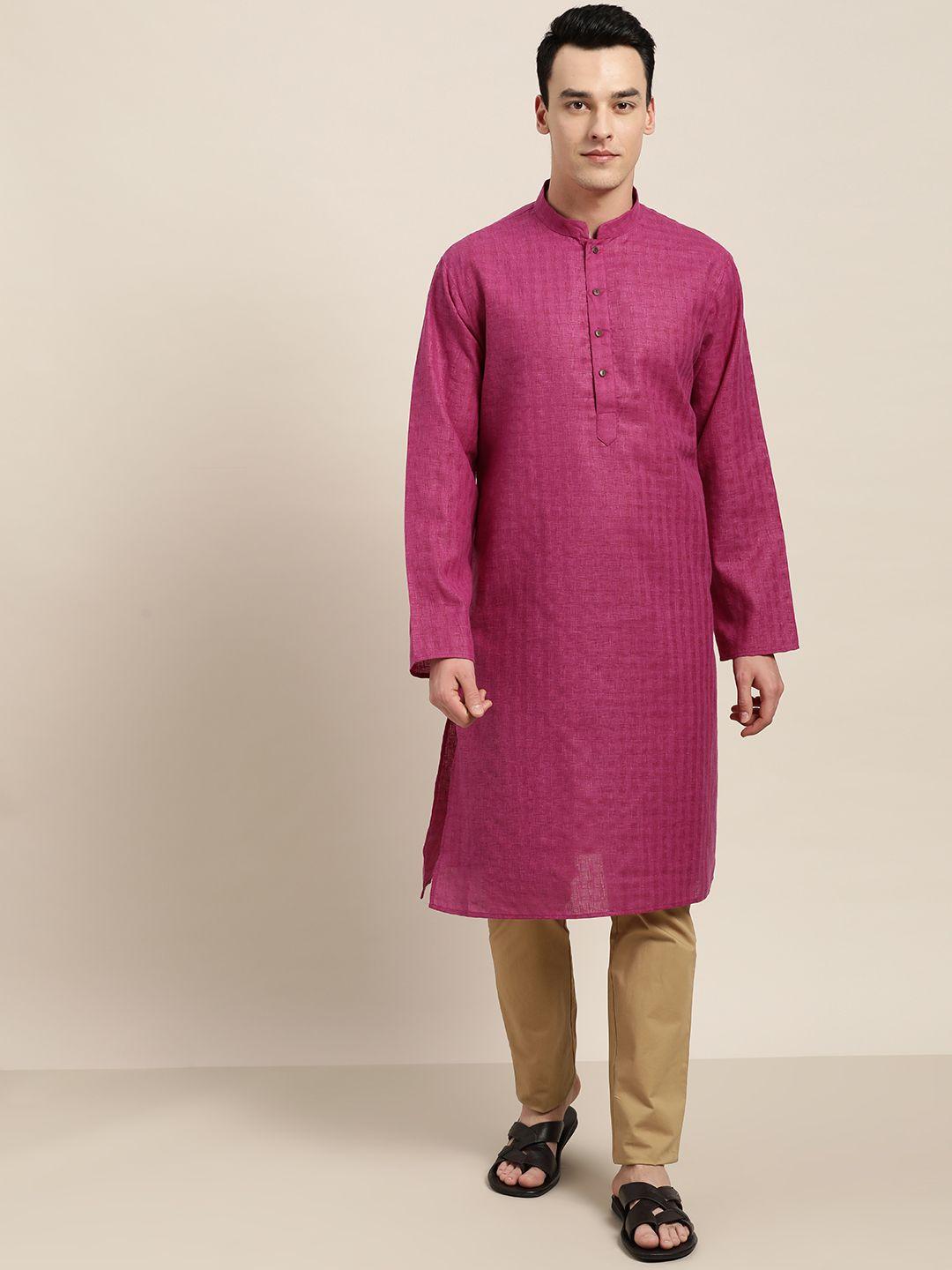 sojanya men magenta dobby checked straight kurta