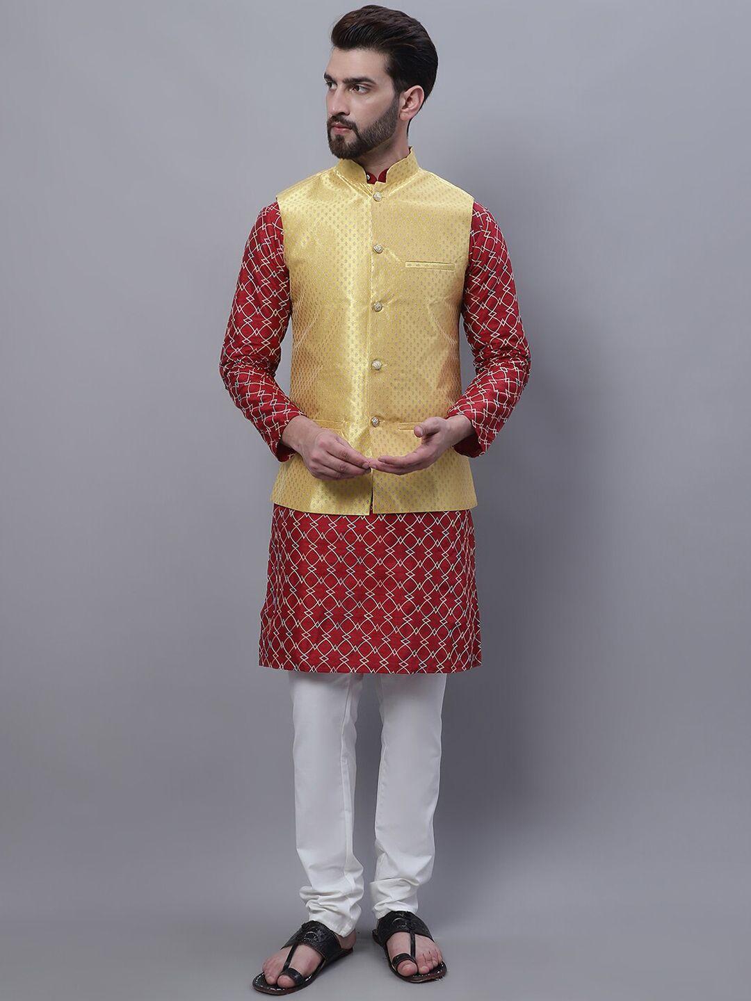 sojanya men maroon ethnic motifs embroidered regular thread work kurta with churidar